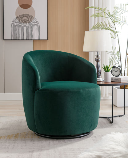 Velvet Fabric Swivel Accent Armchair Barrel Chair With Black Powder Coating Metal Ring - Green