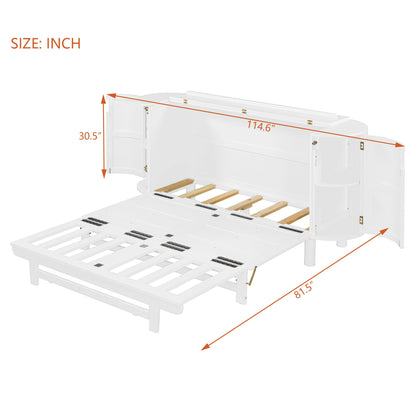 Queen Murphy Bed With Hidden Storage & Modern Woven Design - White