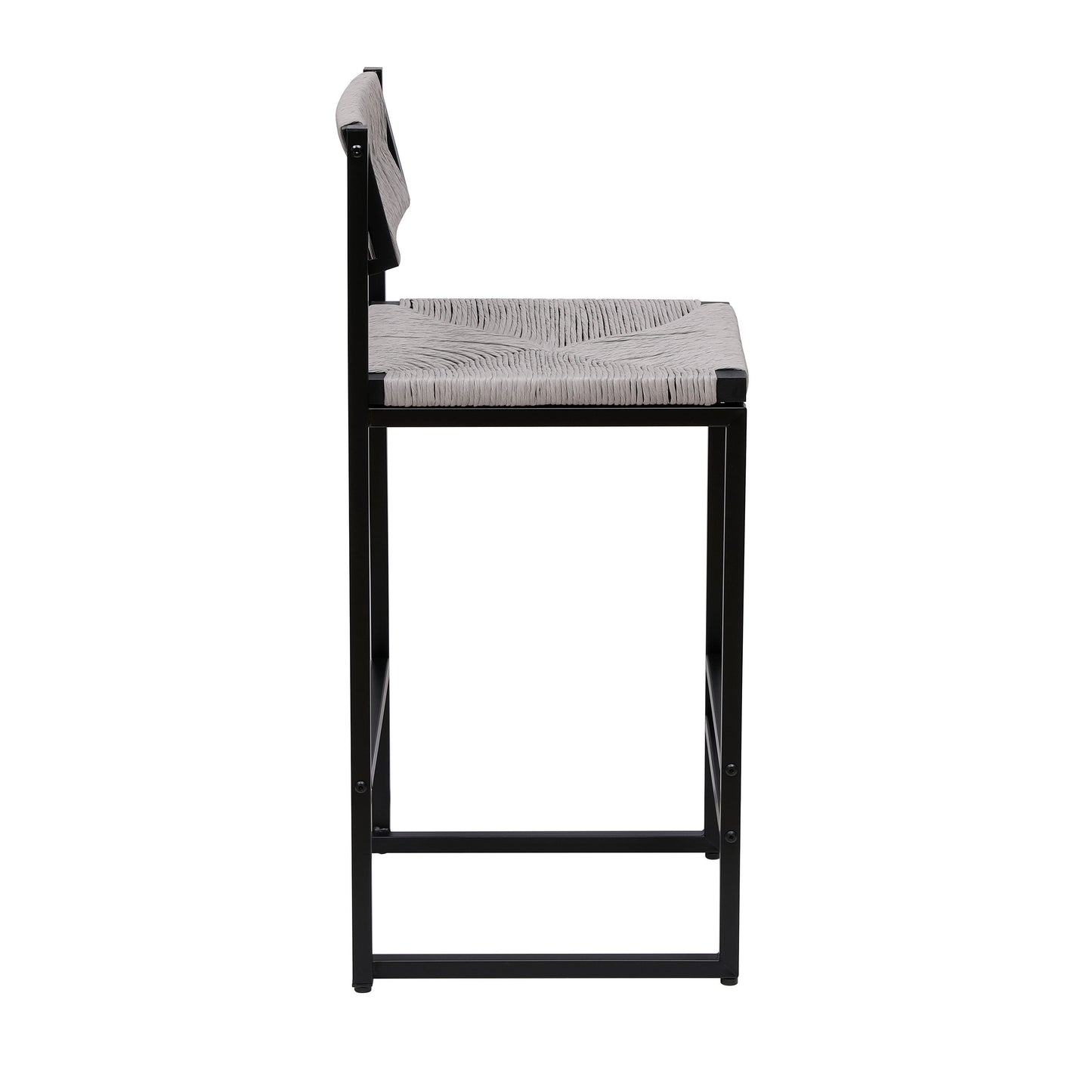 Hand Weave Bar Stools With Back Counter Height Bar Chairs (Set of 2), Paper Rope Woven Dining Stool For Kitchen, Home & Office - Gray