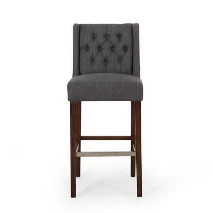 Solstara - Upholstered Fabric Dining Barstool With Button Tufted And Wing Back - Charcoal