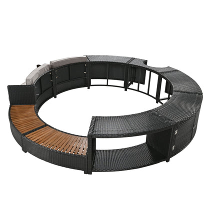 Spa Surround Spa Frame Patio Rattan Sofa Set With Storage Spaces, Mini Sofa And Comfortable Cushion For Patio, Backyard - Gray
