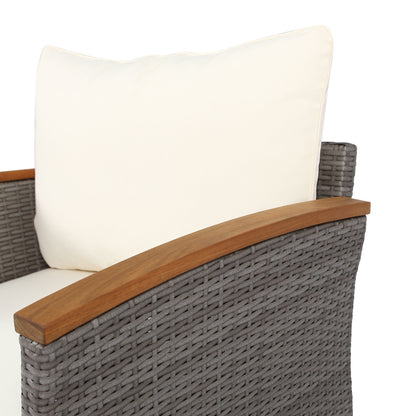 9 Piece Patio Rattan Furniture Set, Outdoor Conversation Set With Acacia Wood Legs And Tabletop, PE Rattan Sectional Sofa Set With Coffee Table, Washable Cushion - Beige