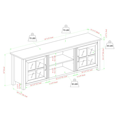 Modern Farmhouse 2 Door Glass Windowpane 70" TV Stand For 80" TVs - Gray Wash