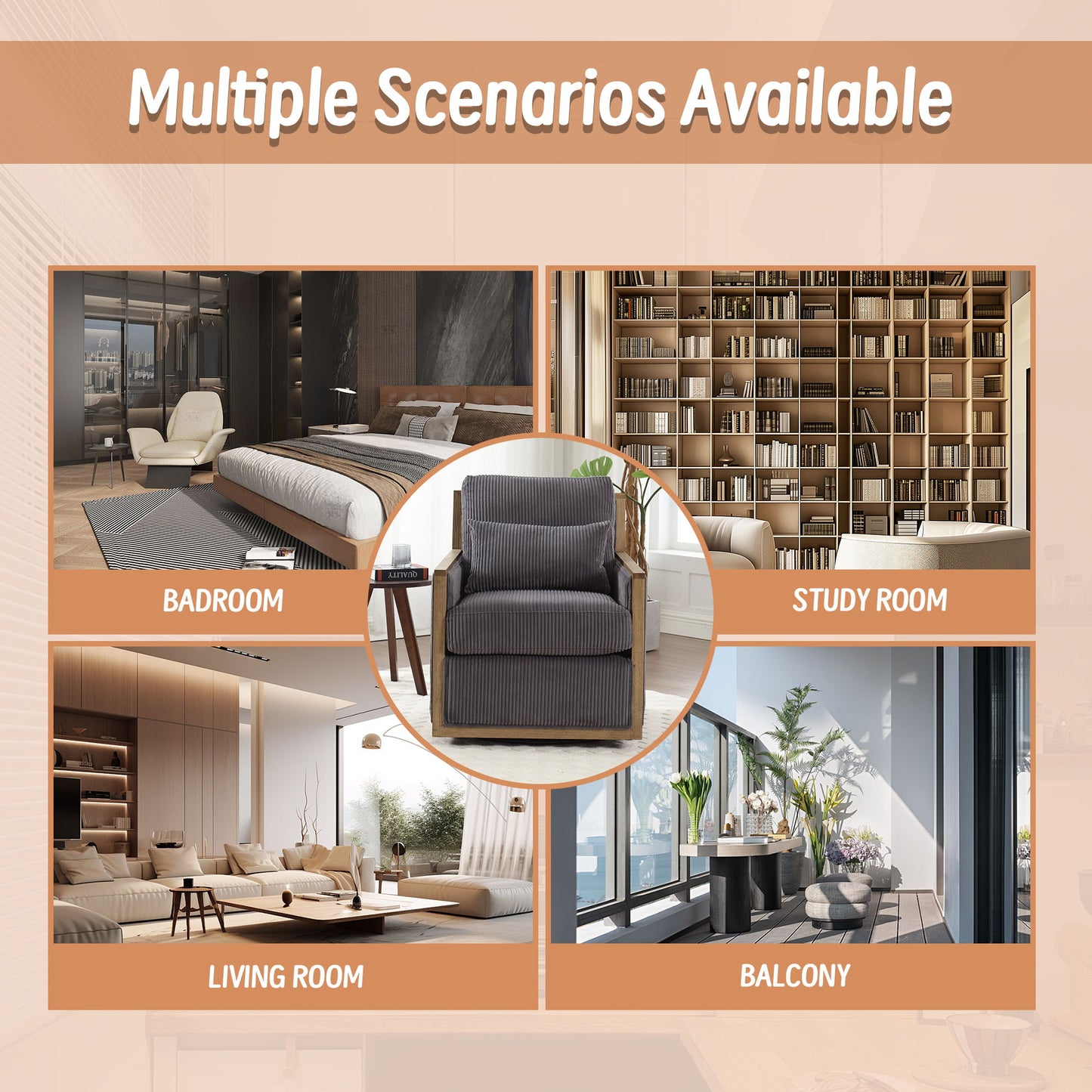 Swivel Barrel Chair, Comfy Accent Sofa Chair With 360 Degree Rotation And Hardwood Frame - Dark Gray