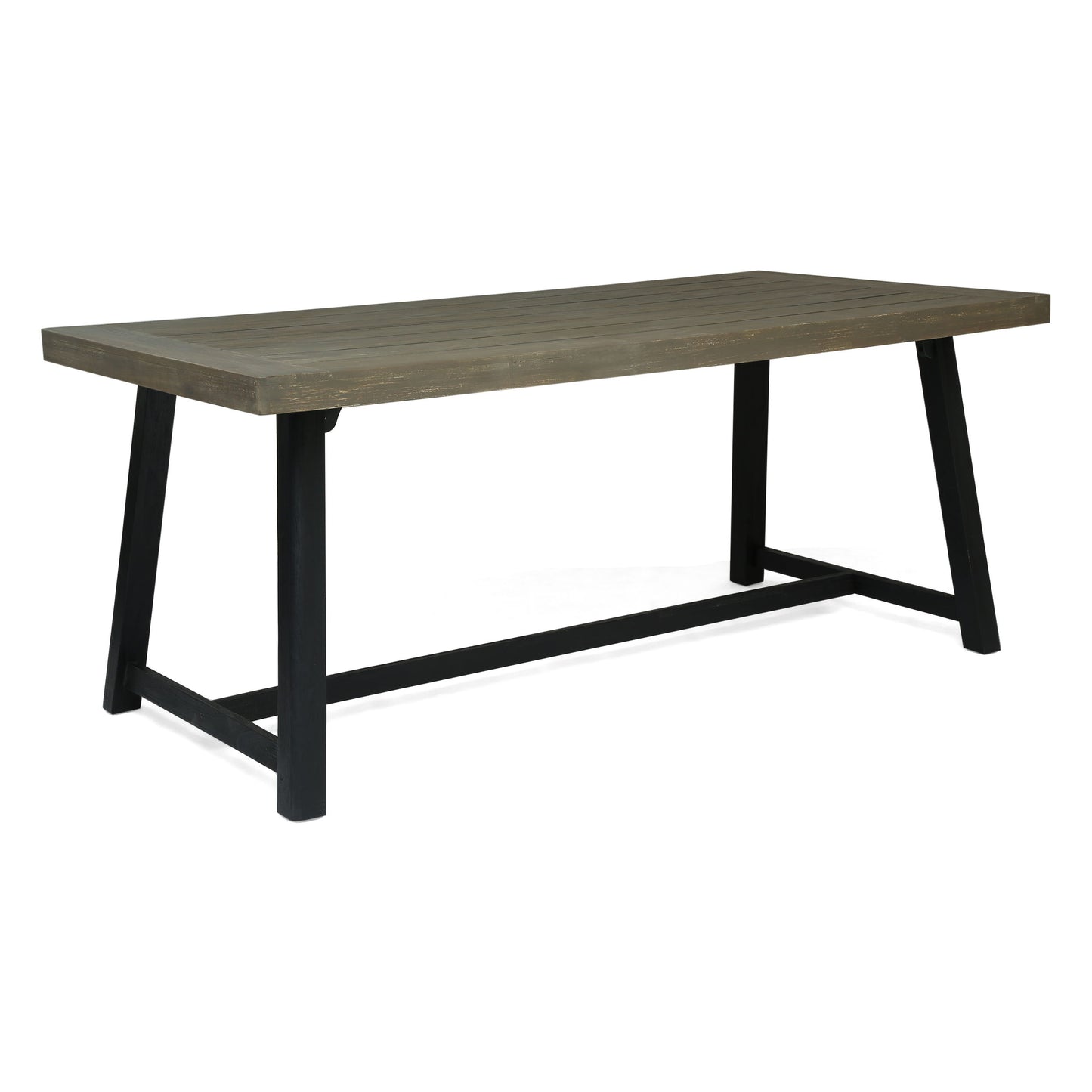 Modern Outdoor Dining Set 7 Pieces With Acacia Wood Table And Iron Chairs - Gray / Black