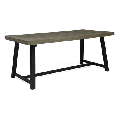 Modern Outdoor Dining Set 7 Pieces With Acacia Wood Table And Iron Chairs - Gray / Black
