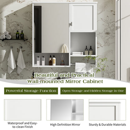 Modern Wall Mounted Bathroom Medicine Cabinet, Bathroom Wall Storage Cabinet With Mirror, Over The Toilet Space Saver Cabinet With Towels Bar - White
