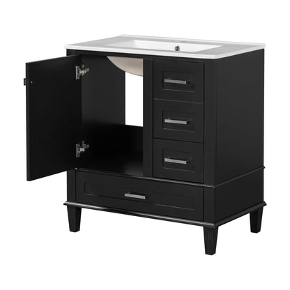 Bathroom Vanity, Modern Bathroom Cabinet With Sink Combo Set, Bathroom Storage Cabinet With A Soft Closing Door And 3 Drawers, Solid Wood Frame - Black