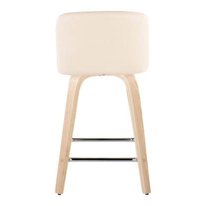 Toriano - Contemporary Fixed Height Counter Stool / Swivel And Square Footrest (Set of 2) - Natural / Cream