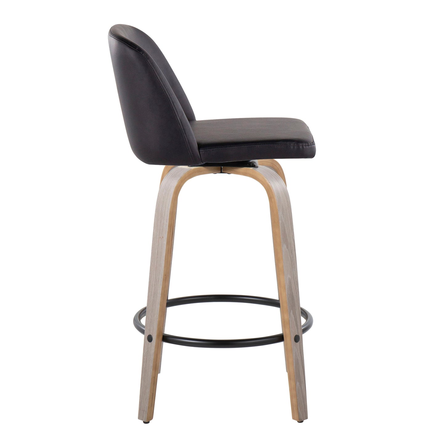 Toriano - Contemporary Fixed Height Counter Stool With Swivel With Round Footrest (Set of 2) - Light Gray / Black
