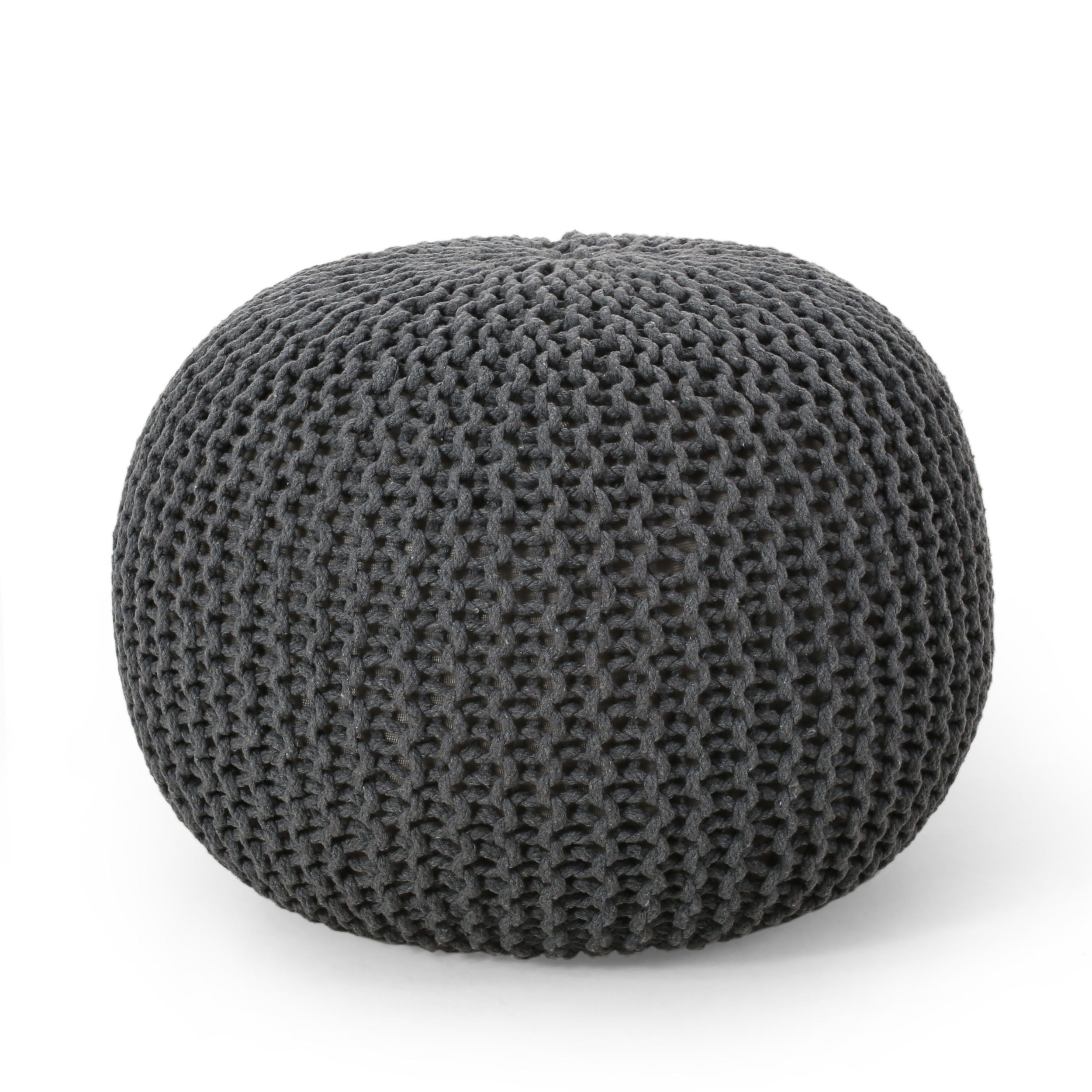 Bordeaux - Knitted Cotton Round Pouf Ottoman - Gray