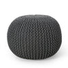 Bordeaux - Knitted Cotton Round Pouf Ottoman - Gray