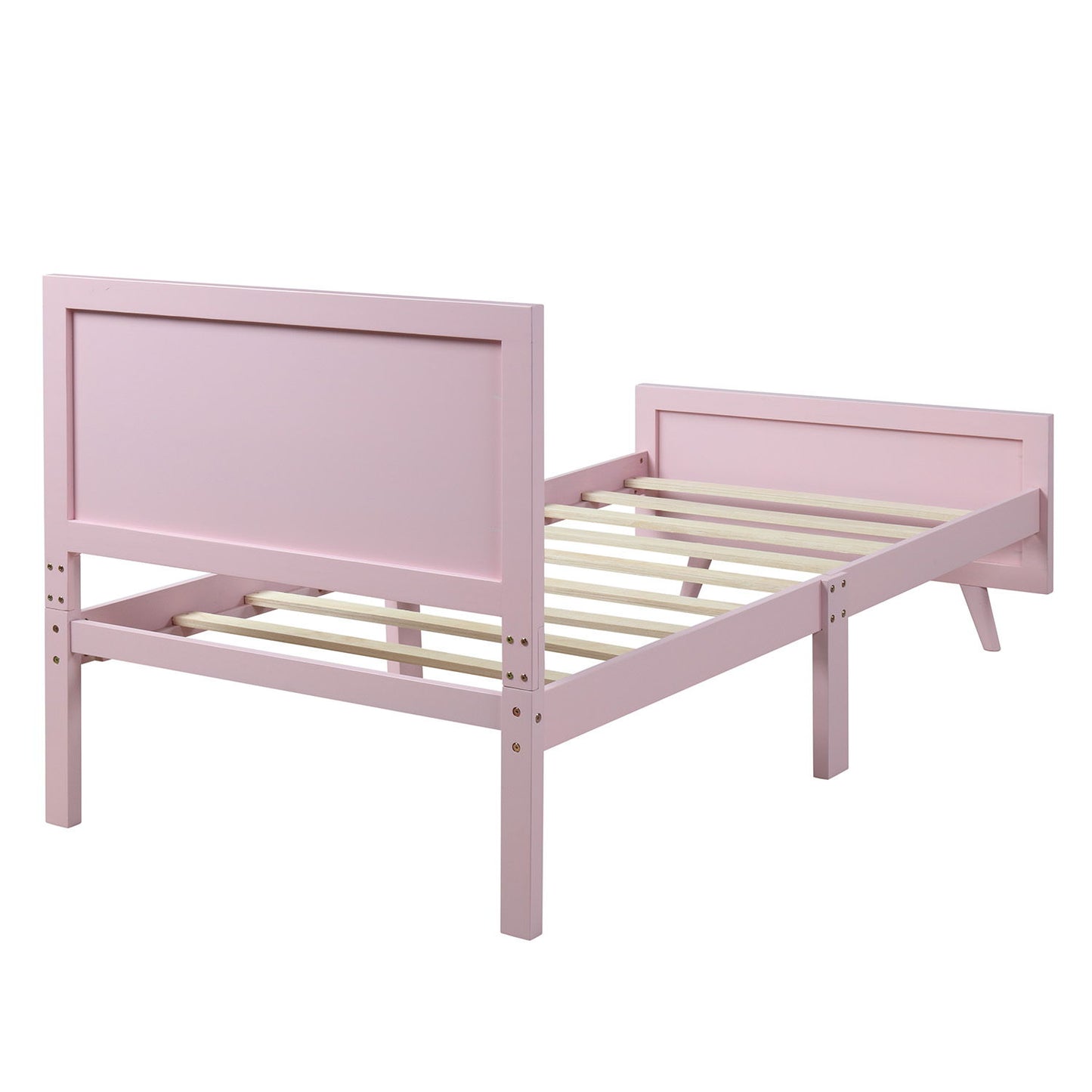 Twin Platform Bed Frame Mattress Foundation With Headboard And Slat Support - Pink