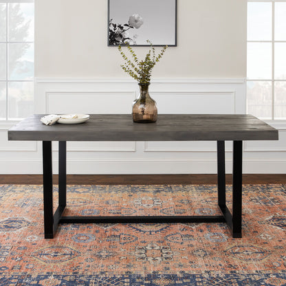Modern Distressed Solid Wood And Metal Open Frame Dining Table - Gray