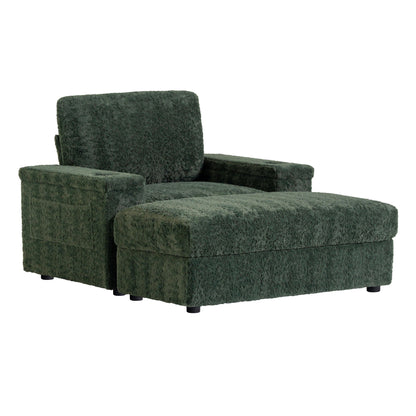 Oversized Chaise Lounge Indoor Rabbit Fur Sofa Bed With Storage Ottoman And Armrests Cup Holders With Deep Seat - Green