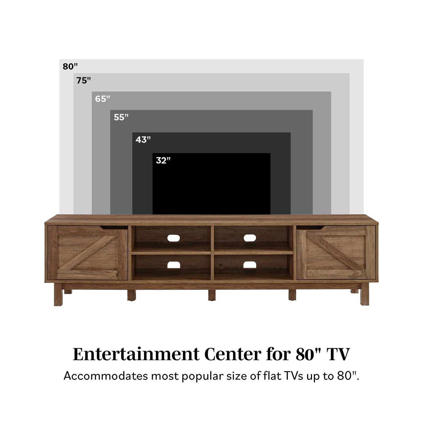 Rustic Barndoor Open-Storage TV Stand For TVs Up To 80" - Gray Wash
