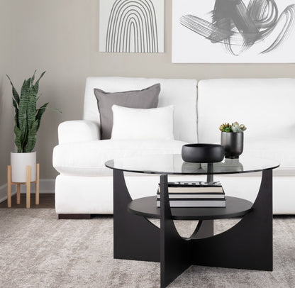 U - Shaped Contemporary Coffee Table - Black / Clear