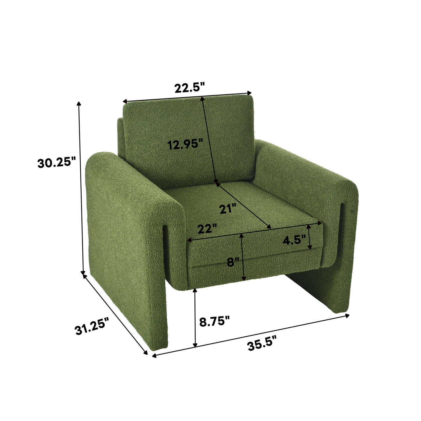Modern Boucle Upholstered Accent Chair Sturdy Support & Luxurious Comfort Solid, Manufactured Wood - Green