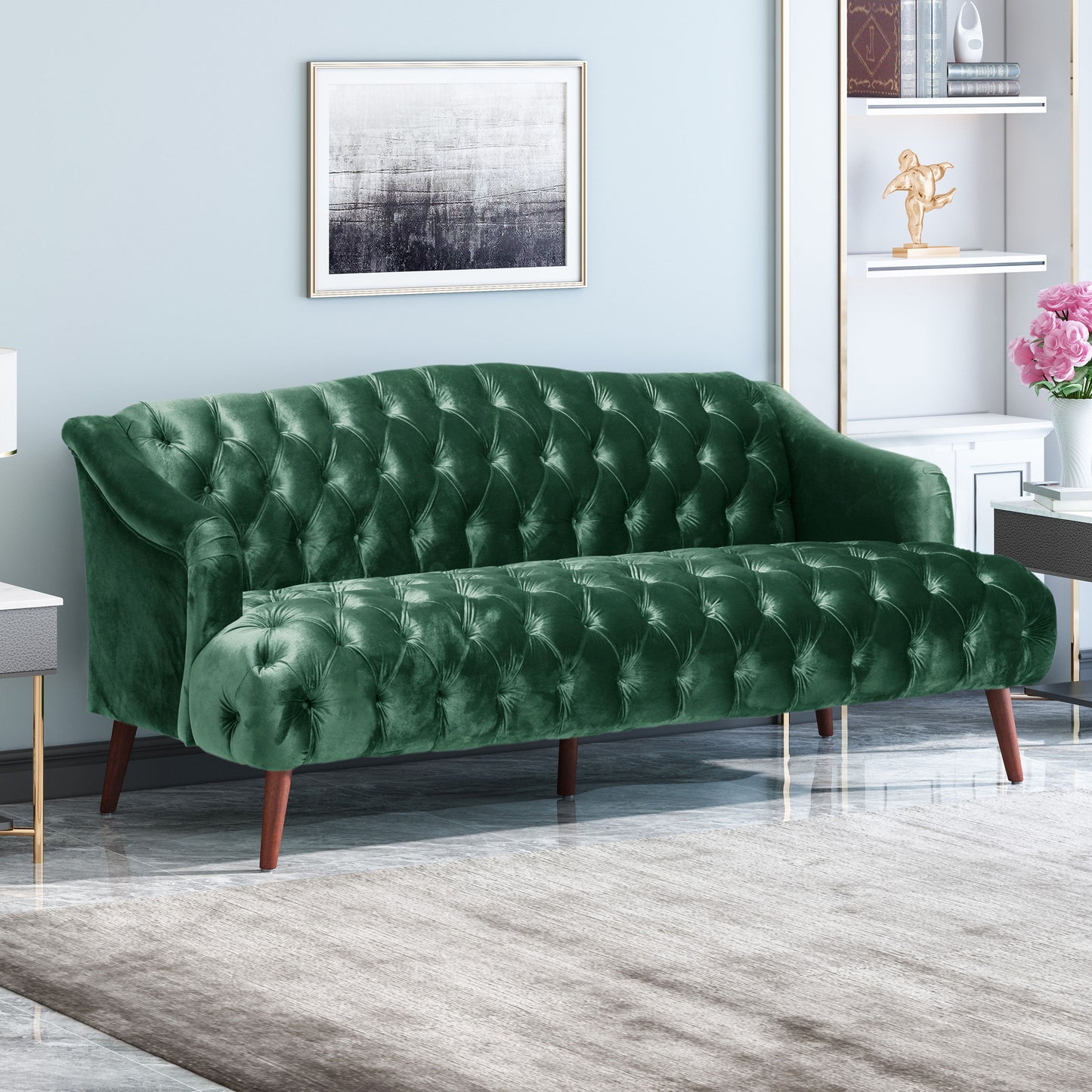 Comfy 3 Seat Sofa With Wooden Legs, For Living Room And Study - Emerald