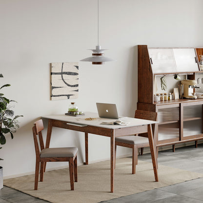 Round Corner Diagonal Leg Telescopic Table For 6 - 8 People To Meet Dining Table - White / Walnut