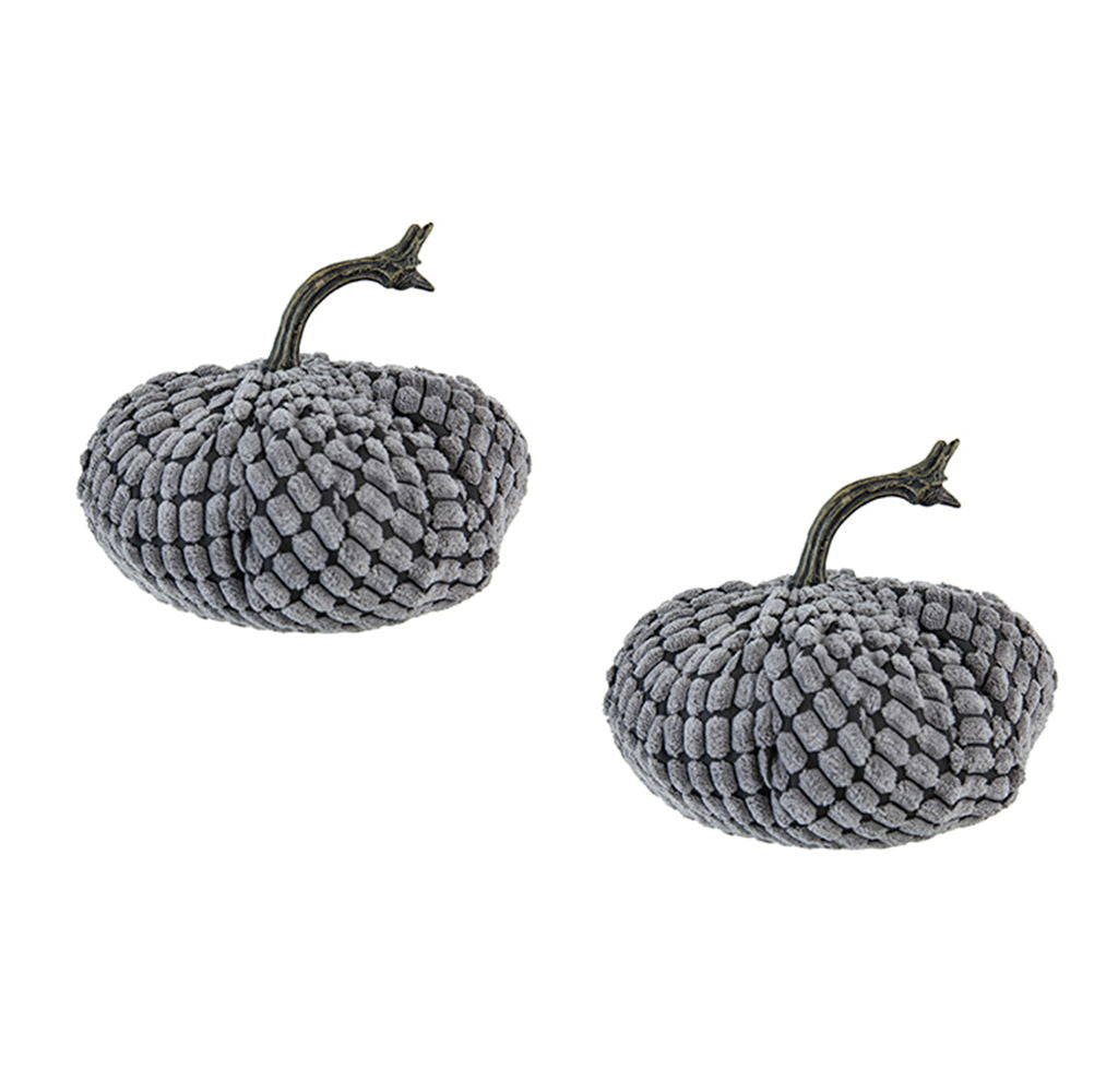 Chenille Weighted Pumpkin Ornament Decor For Holiday Harvest Festival Fall Festival & Thanksgiving (Set of 2) - Gray