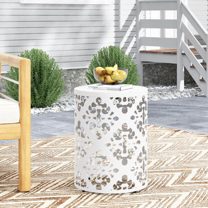 Outdoor Metal End Table, Large - White