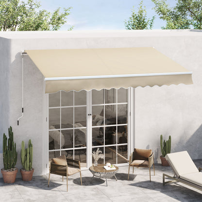 Outsunny - 12' x 8' Retractable Awning Patio Awnings Sun Shade Shelter With Manual Crank Handle, 280G / M����������� Uv & Water-Resistant Fabric And Aluminum Frame For Deck, Balcony, Yard - Cream White