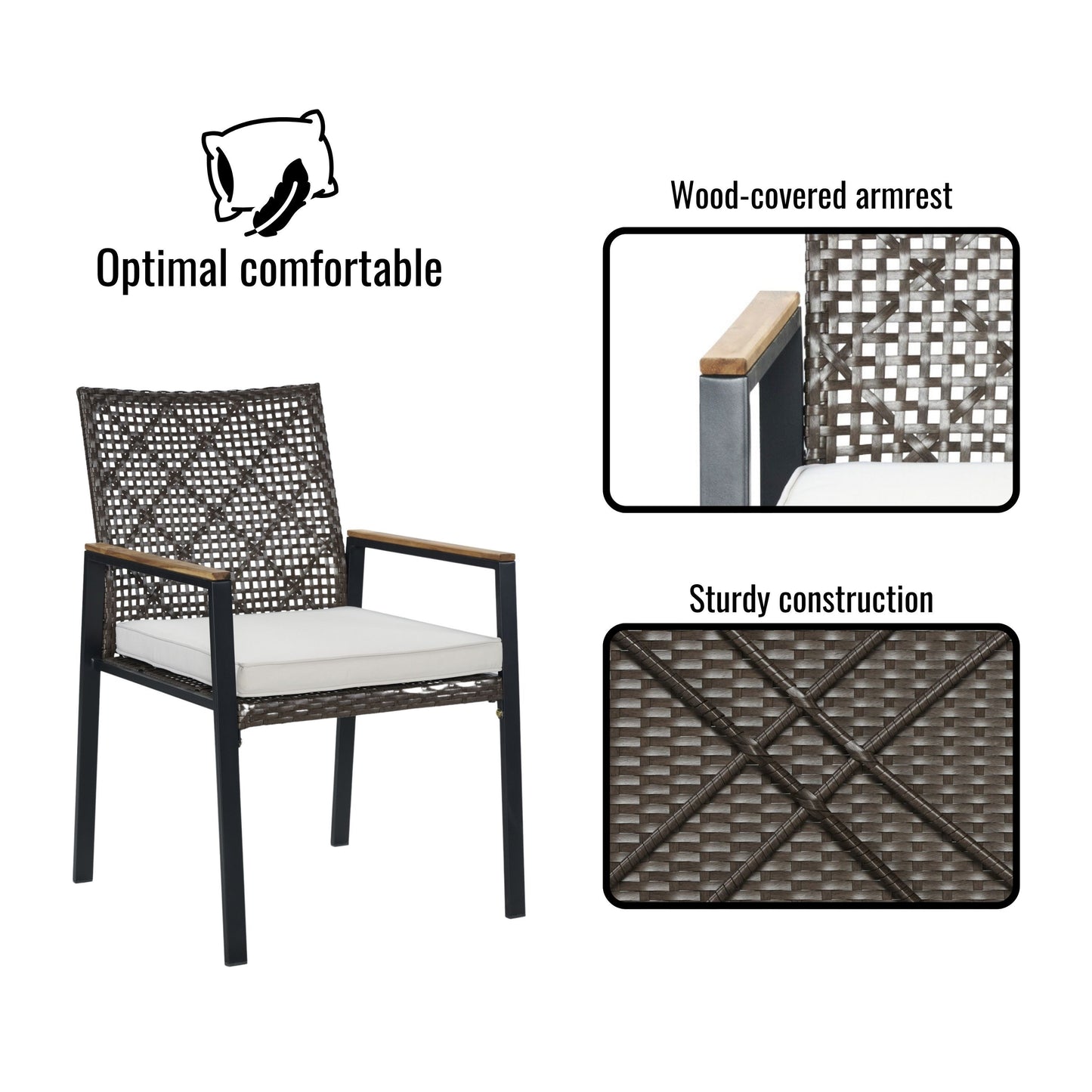 All Weather 5 Piece Patio Dining Table Set, Acacia Wood Table Top With Umbrella Hole, Rattan Outdoor - Coffee Brown