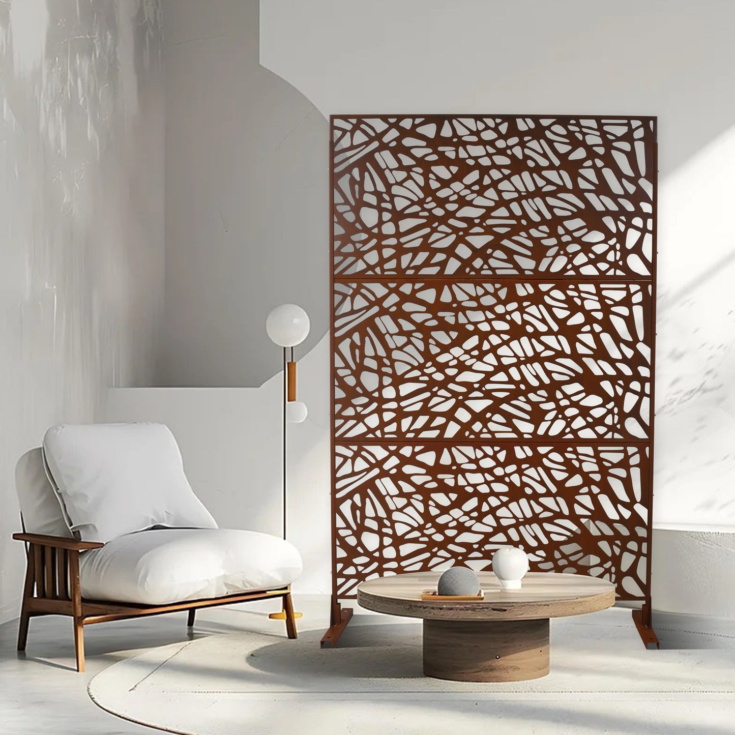 Outdoor & Indoor Privacy Screen Metal Privacy Screen, Freestanding Decorative Privacy Screen For Deck Balcony Patio - Rust Red