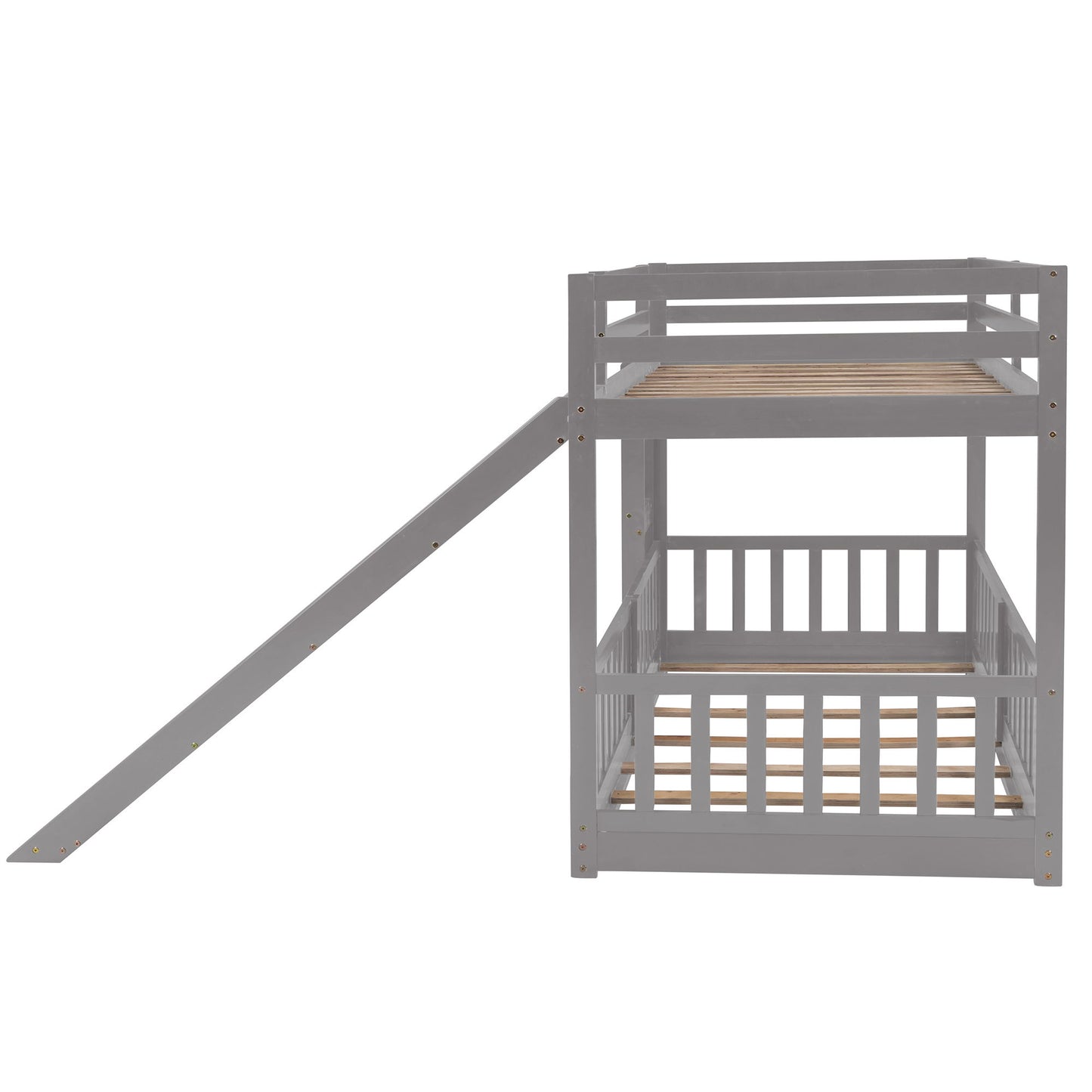 Twin Over Twin Classic Bunk Bed & Slide And Ladder - Gray