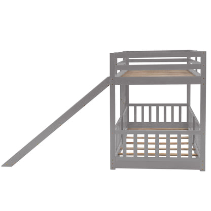 Twin Over Twin Classic Bunk Bed & Slide And Ladder - Gray