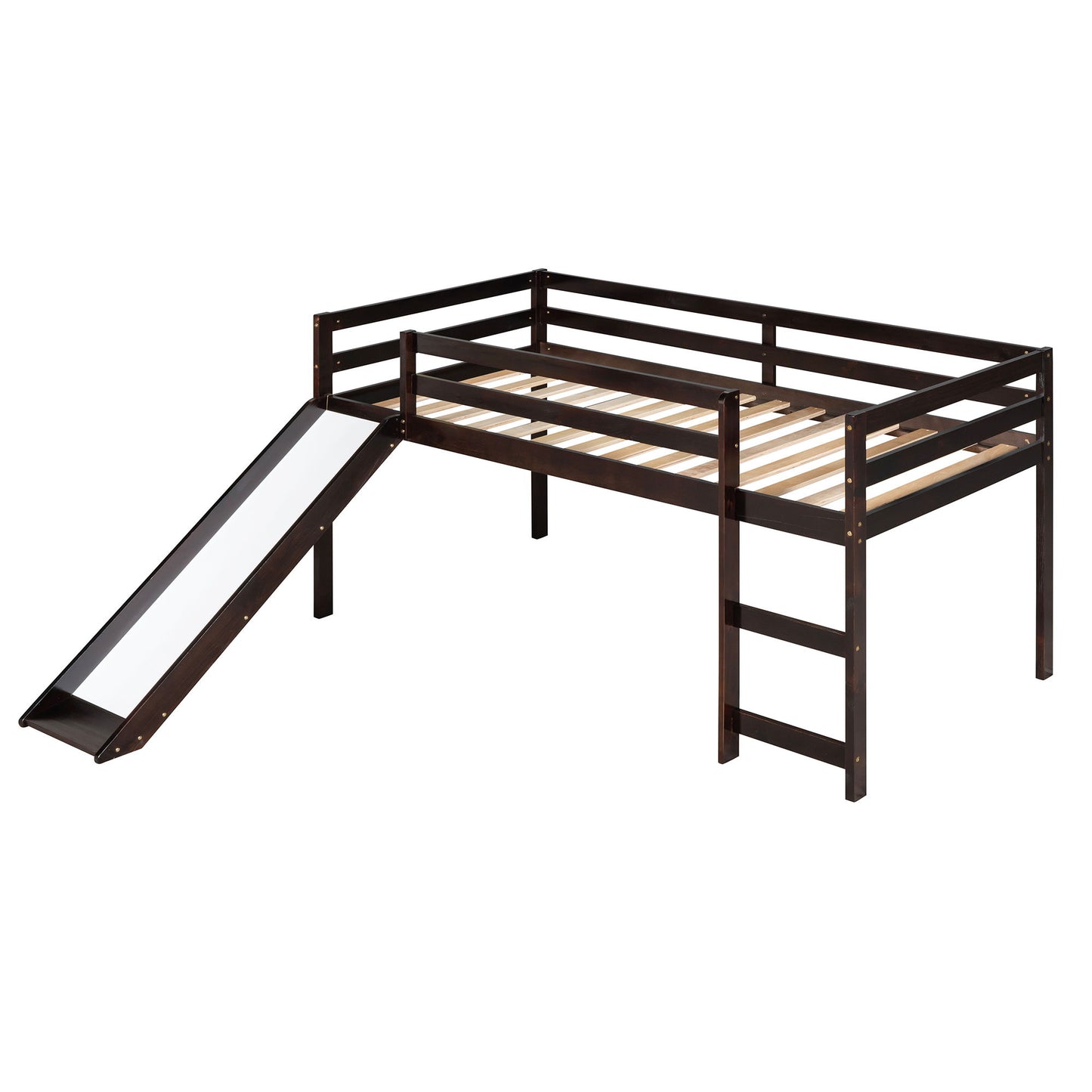 Twin Loft Bed With Slide, Multifunctional Design - Espresso