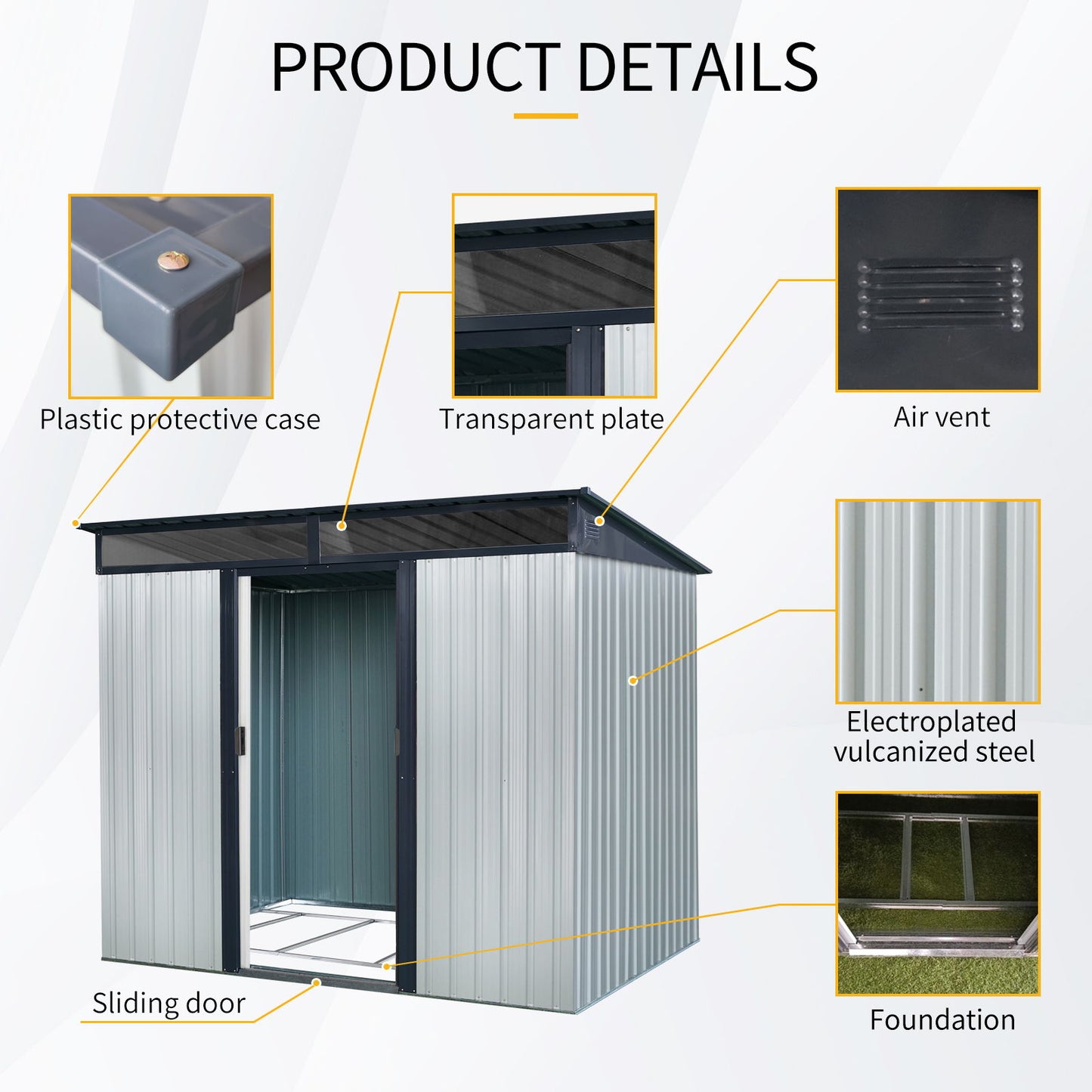 8Ft X 6Ft Outdoor Metal Storage With Lockable Sliding Doors And Transparent Plate For Garden, Lawn - White / Black
