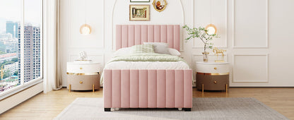 Twin Size Upholstered Platform Bed With Twin Size Trundle - Pink