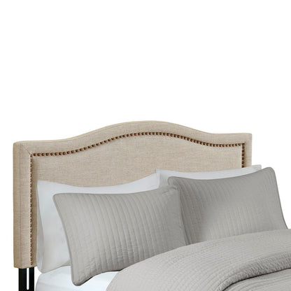 Upholstered Panel Headboard With Copper Nail Heads, Adjustable Height - Natural