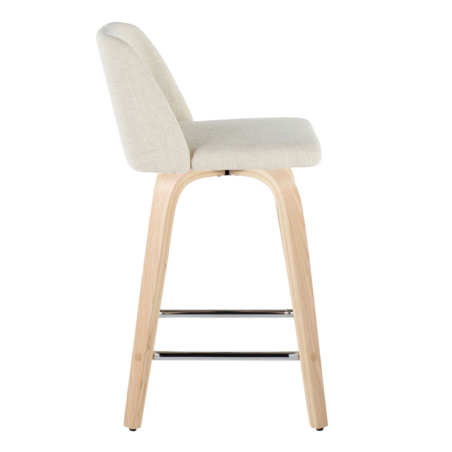 Toriano - Contemporary Fixed Height Counter Stool Swivel With Square Footrest (Set of 2) - Natural / Cream
