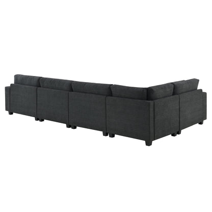 U Shaped Sectional Sofa 6 Seat Couch Set With Oversized Ottoman, Hidden Armrest Storage And Cup Holders USB Charging Ports Wide Seat Sofa - Black