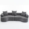 Modern Style Curved Sofa, Soft Cushioned Corduroy Sofa With 3 Pillows, Living Room Super Smooth Curved Fabric Sofa - Gray