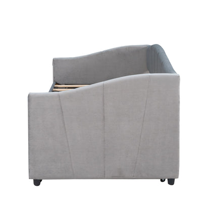 Twin Size Upholstered Daybed Sofa Bed With Trundle And Slat - Gray