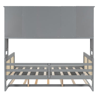 Full Size Wooden Daybed & Twin Size Trundle, And All In One Cabinet And Shelf - Gray