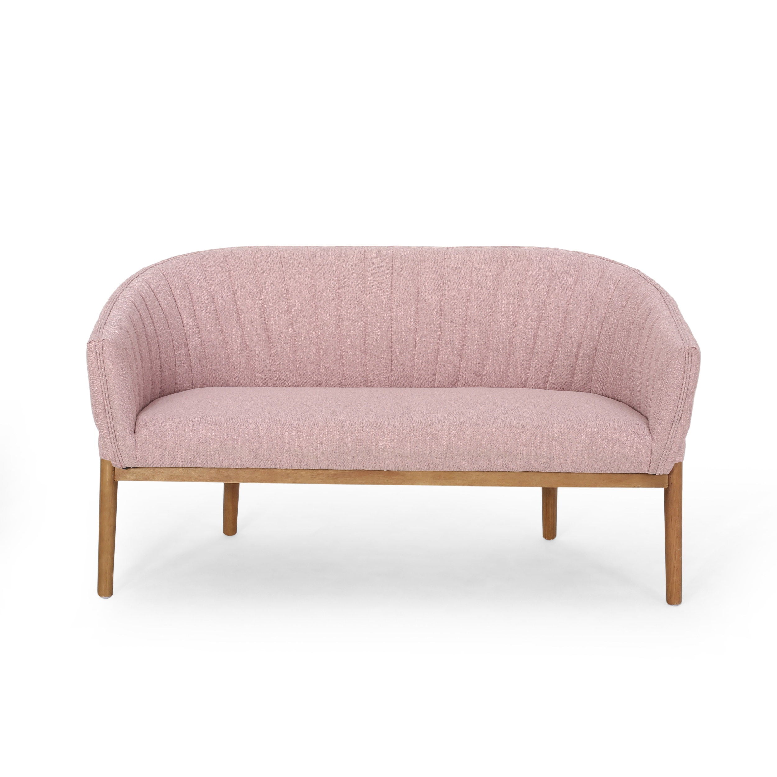 Mid Century Modern Loveseat With Channel Stitched Backrest - Blush