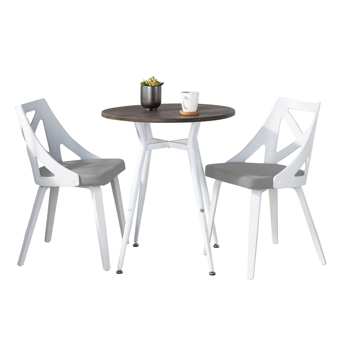 Clara Charlotte - 3 Piece Round Dinette Set With Rounded Top - White / Light Gray