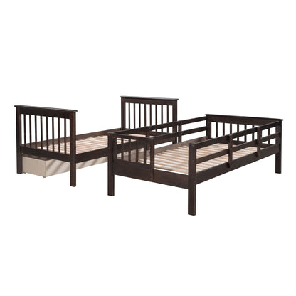 Stairway Twin Over Twin Bunk Bed With Three Drawers For Bedroom - Espresso