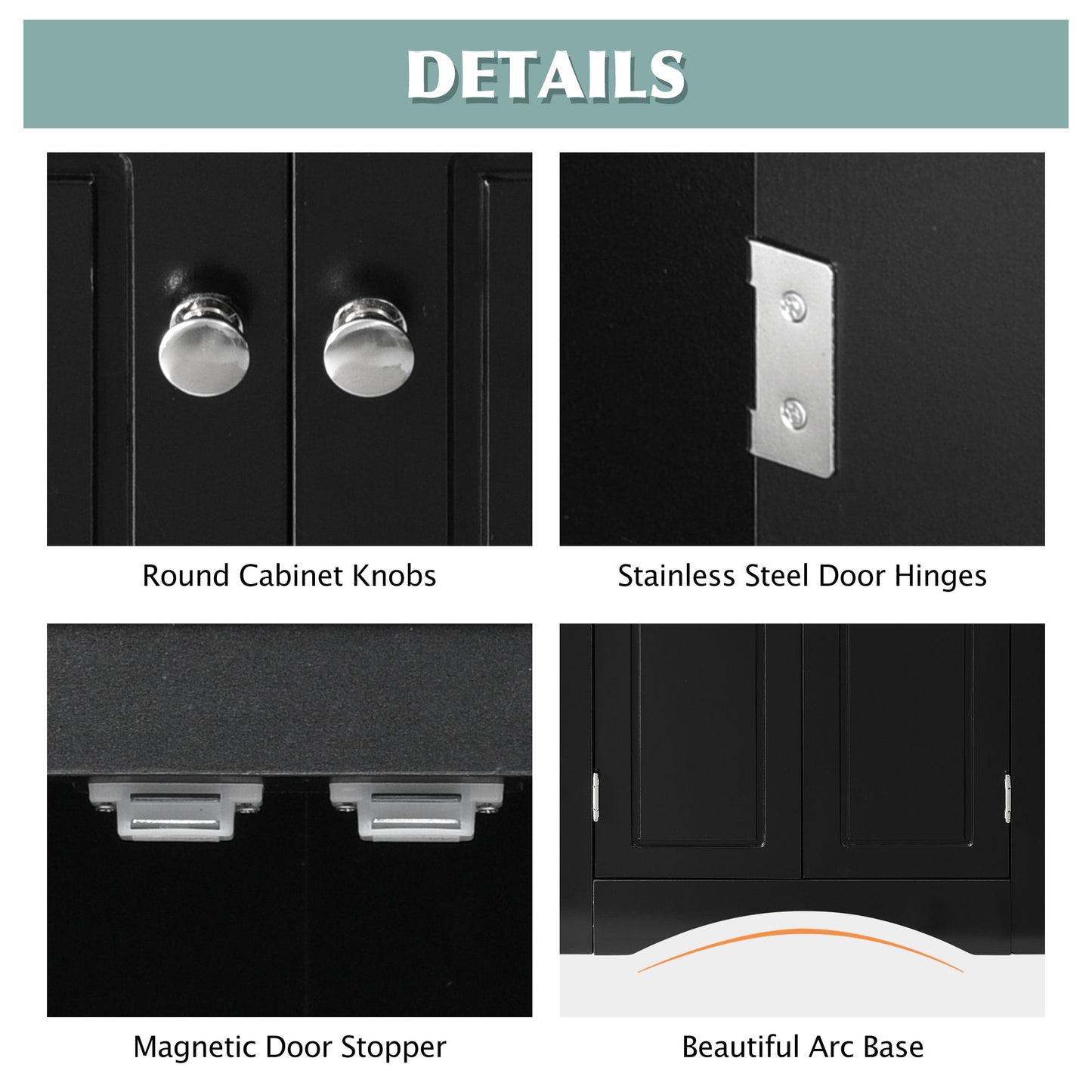 Triangle Bathroom Storage Cabinet With Adjustable Shelves, Freestanding Floor Cabinet For Home Kitchen - Black