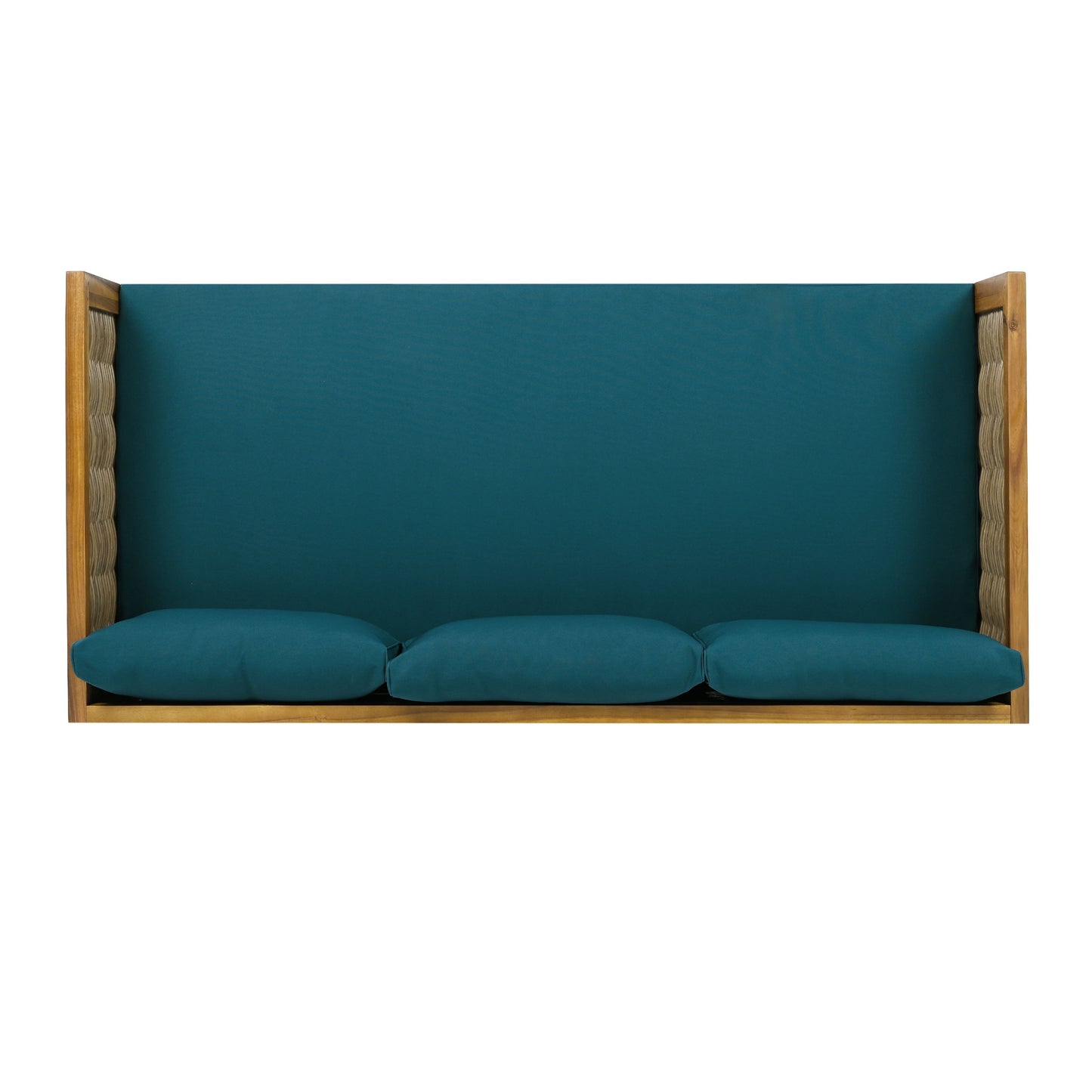 Claremont - 3 Seater Daybed With Rattan Arms And Cushions, Acacia Wood Frame - Teak / Teal