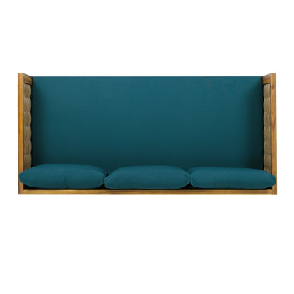 Claremont - 3 Seater Daybed With Rattan Arms And Cushions, Acacia Wood Frame - Teak / Teal