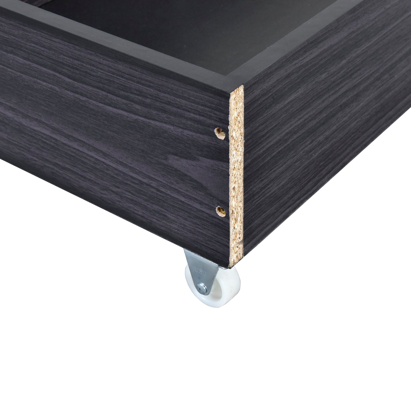 Twin Size Upholstered Platform Bed With LED Frame And 2 Drawers - Beige