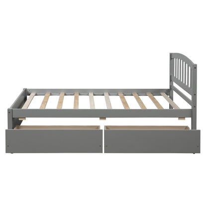 Twin Platform Storage Bed Frame With Two Drawers And Headboard - Gray