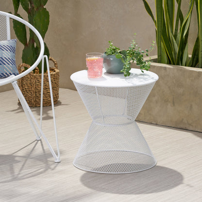 Contemporary Nevada Side Table With Mesh Design - Matte White