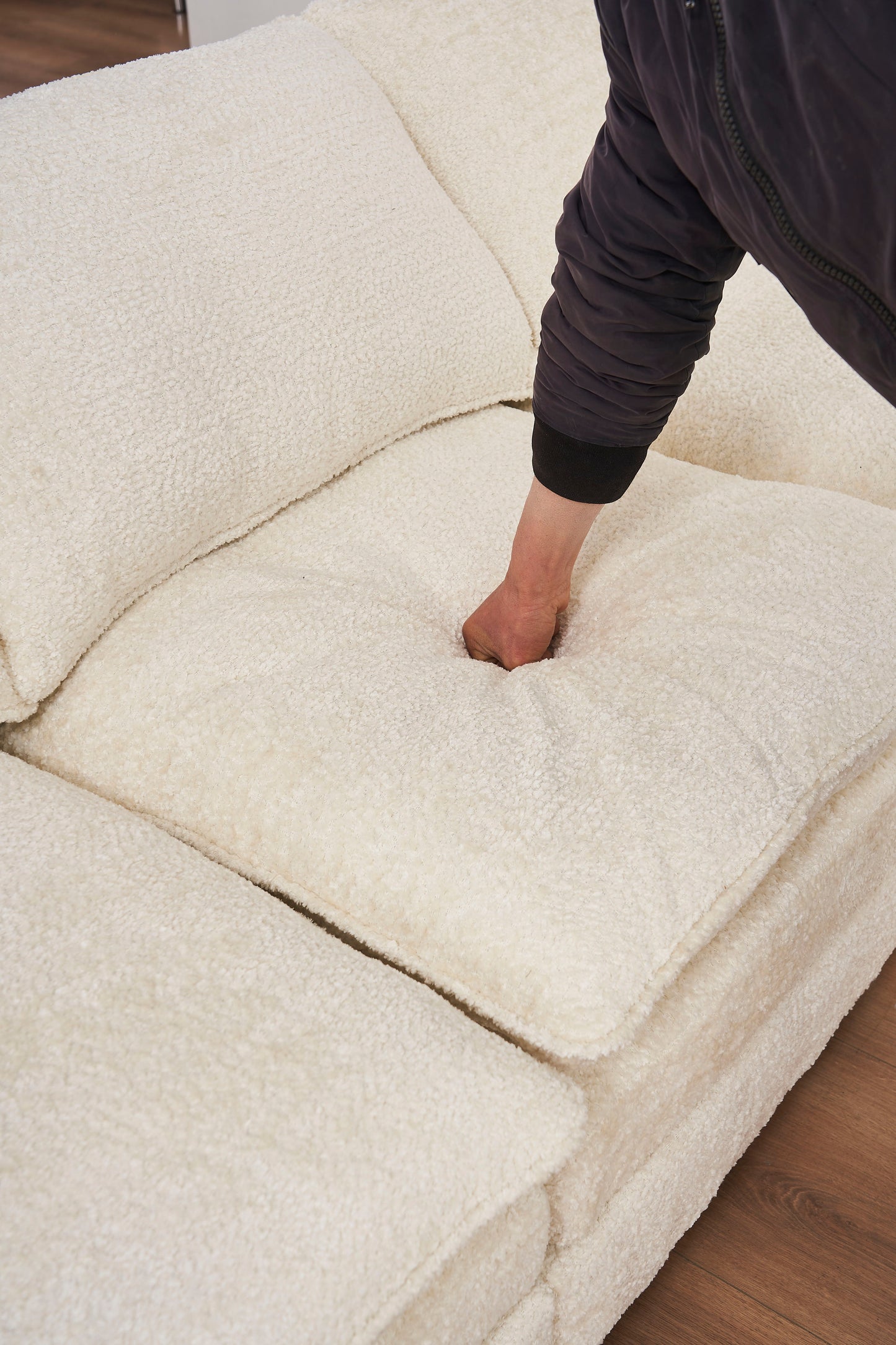 Modern Deep 3 Seat Sofa Couch With Ottoman, Polyester Sofa Sleeper Comfy Upholstered Furniture For Living Room - Beige